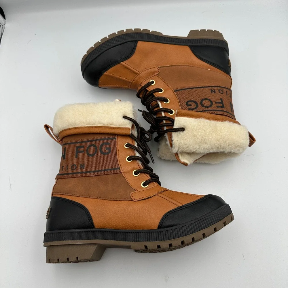 London Fog‎ Collection Mely Winter Boots Women's 6 Duck Brown Faux Fur